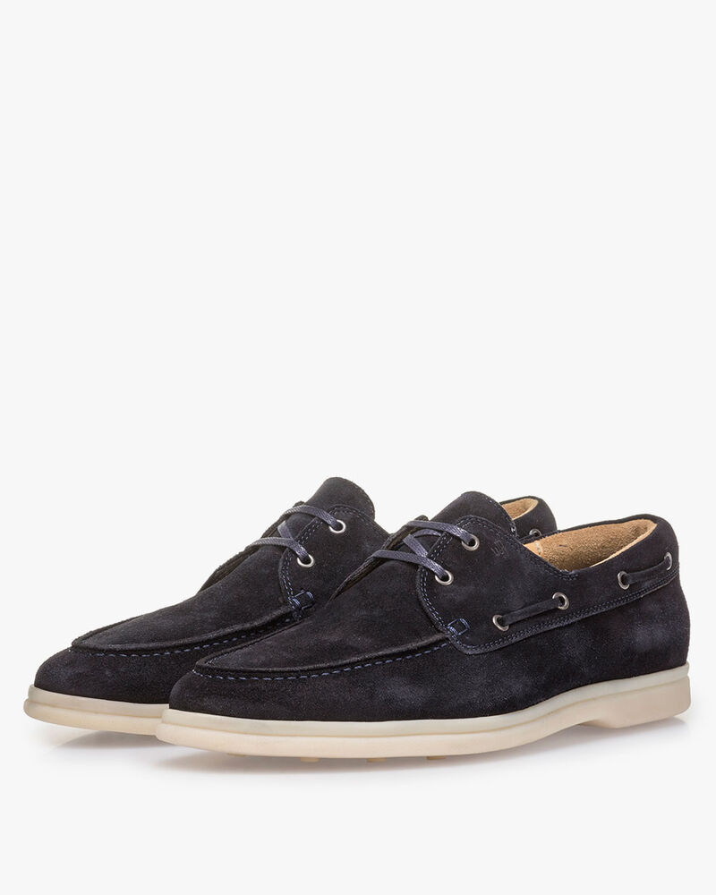 Dark blue suede leather boat shoe