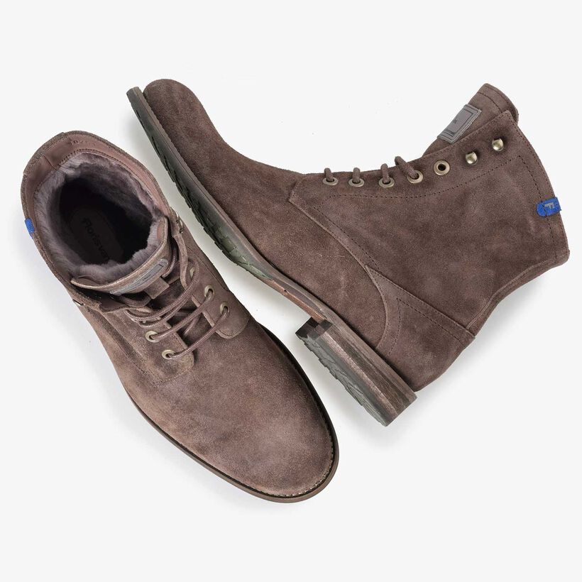 Dark brown suede leather lace boot