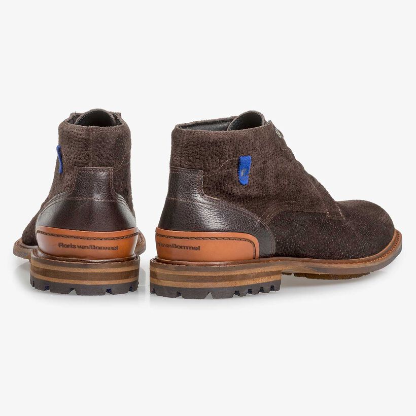 Dark brown printed suede leather lace boot