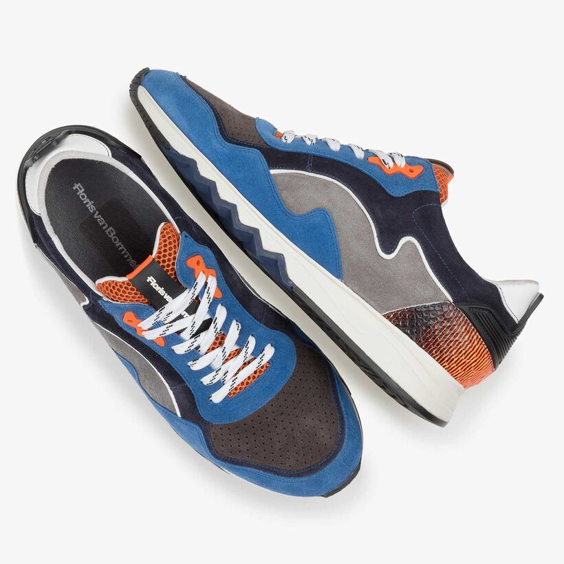 Blue-orange suede leather sneaker