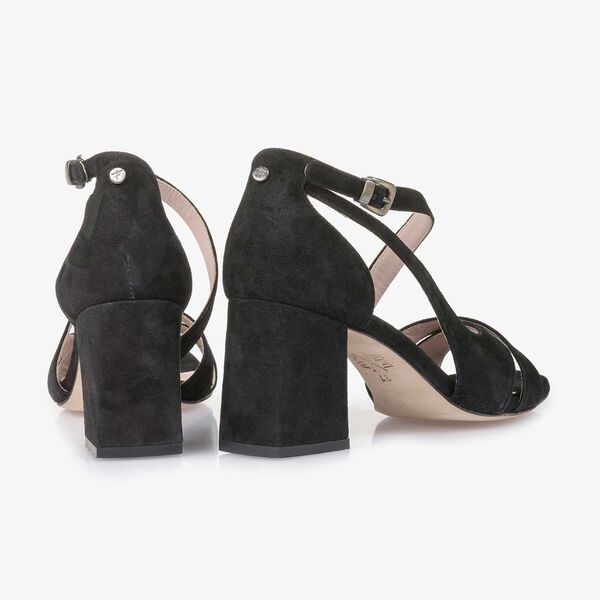 Black high-heeled suede leather sandal