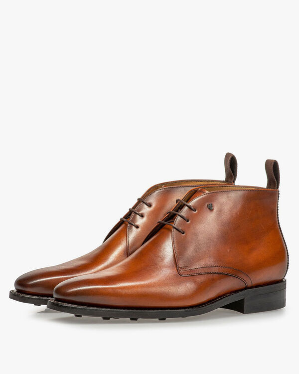 Dark cognac-coloured lace boot