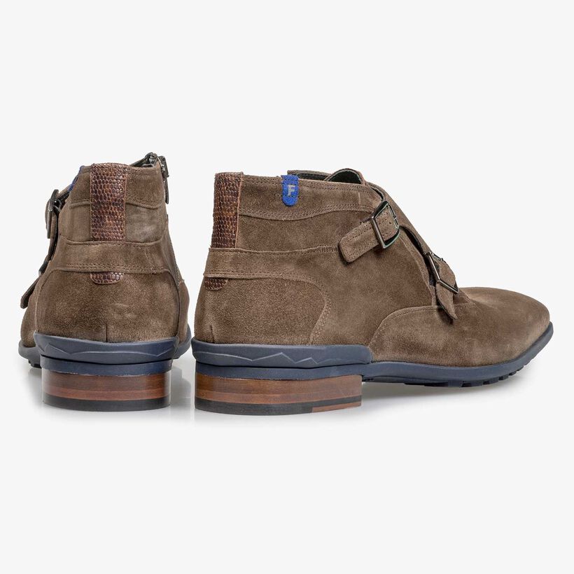 Dark taupe-coloured suede monk strap