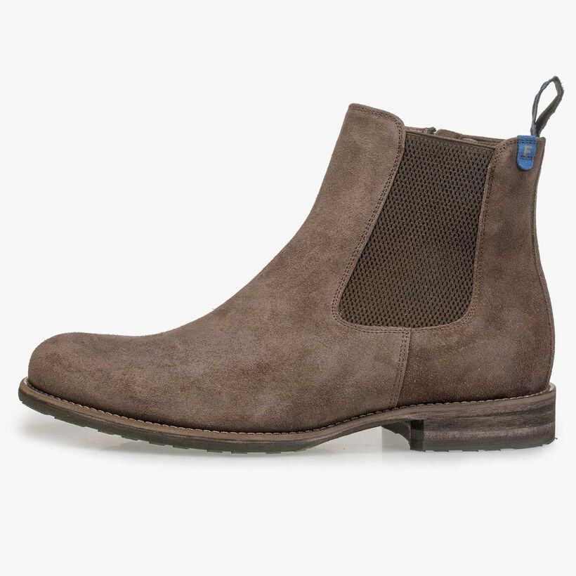 Wool lined brown suede leather Chelsea boot
