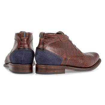 Lace boot croco print cognac