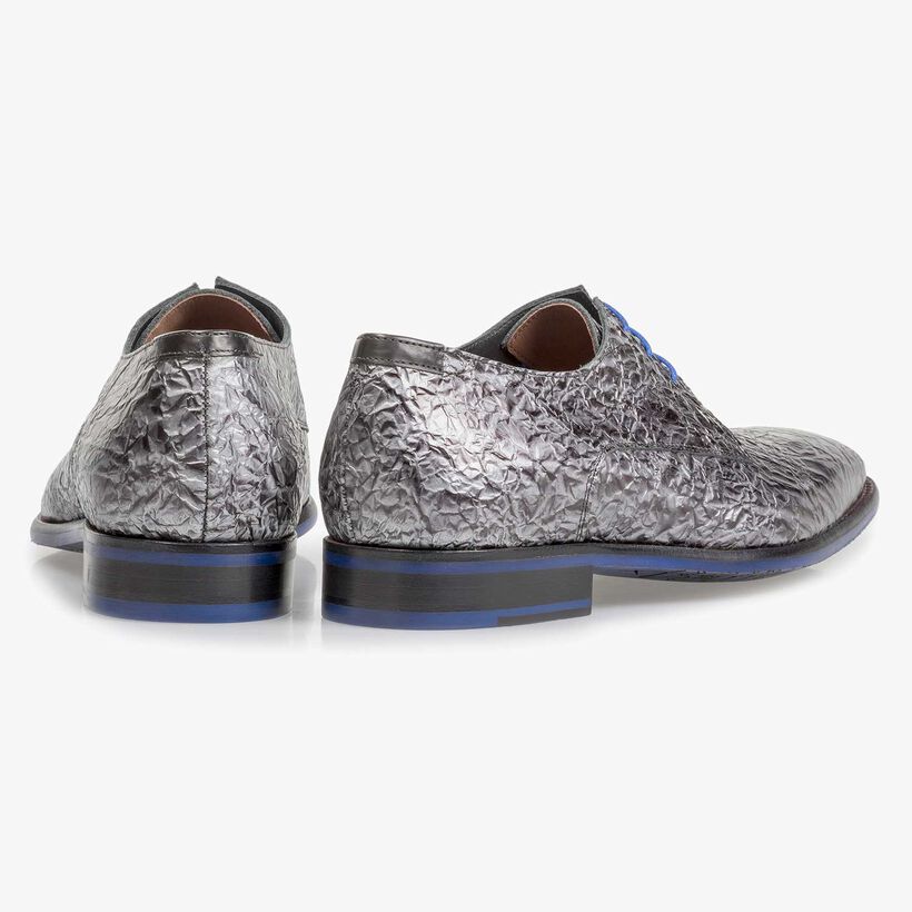 Premium dark grey printed patent leather lace shoe