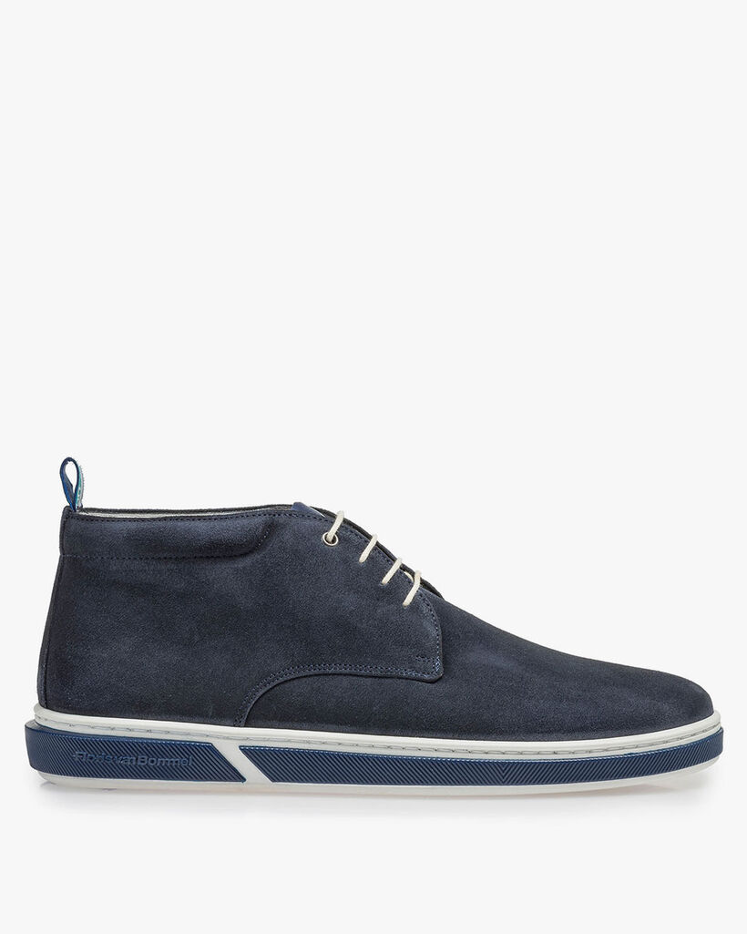 Dark blue suede leather lace boot
