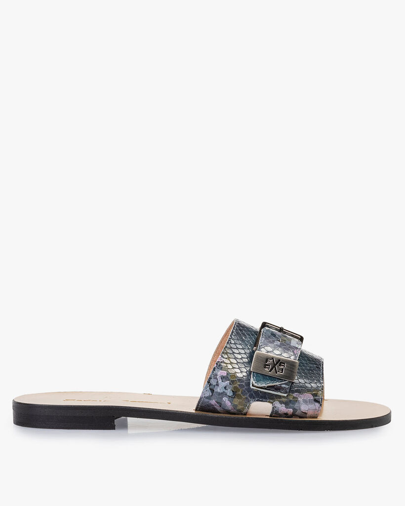 Slipper printed leather blue
