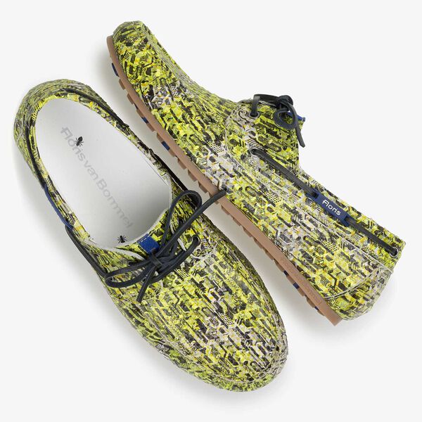 Yellow snake print calf leather sailing shoe