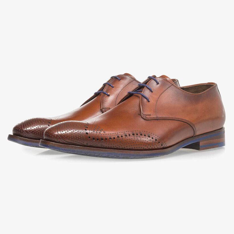 Dark cognac-coloured calf leather lace shoe