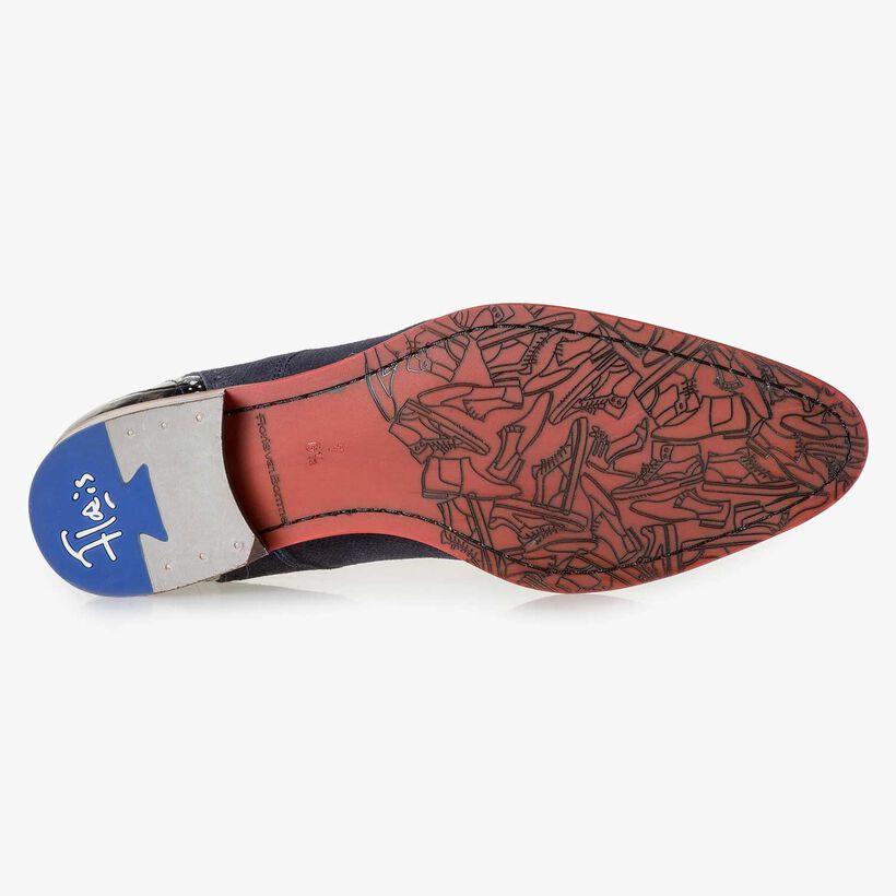 Blue printed suede leather lace shoe
