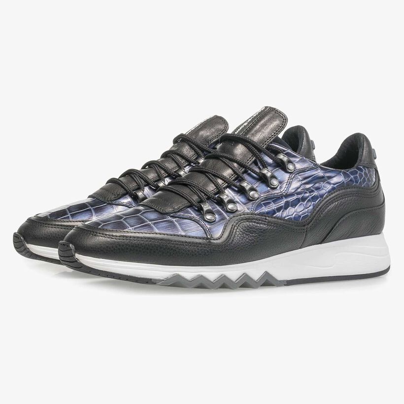 Premium blue printed metallic leather sneaker