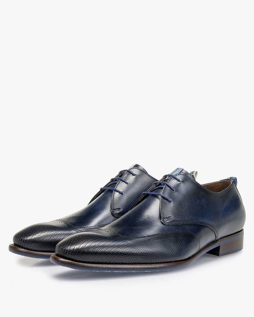 Lace shoe calf leather dark blue