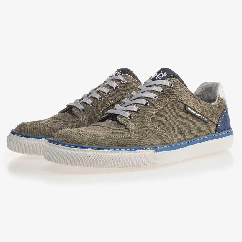 Olive green patterned suede leather sneaker