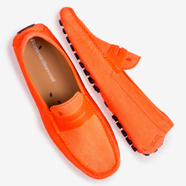 Premium fluorescent orange leather moccasin