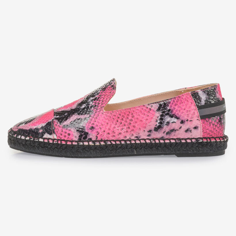 Fluorescent pink espadrilles with snake print