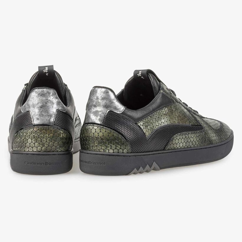 Green metallic print leather sneaker
