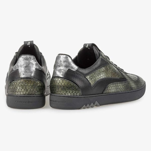 Green metallic print leather sneaker