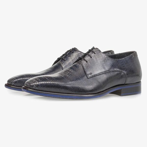 Premium blue printed patent leather lace shoe