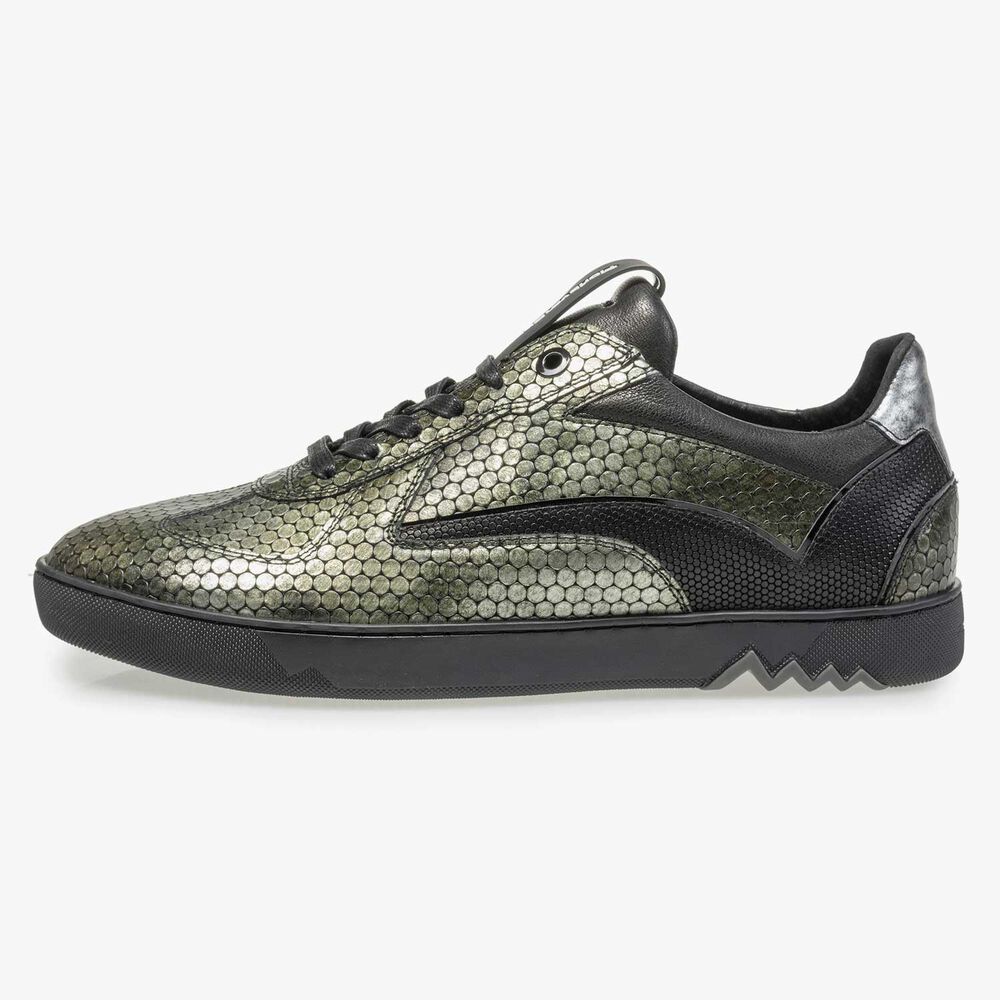 Green metallic print leather sneaker