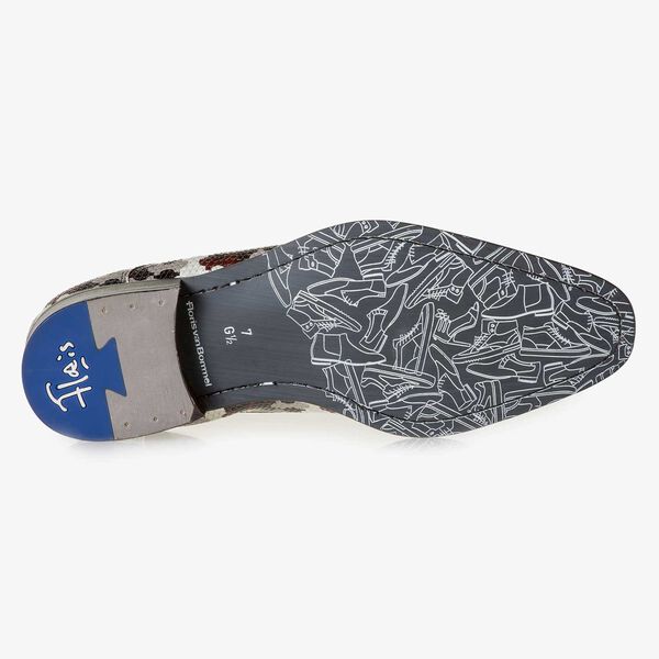 White calf leather lace shoe with multi-coloured print