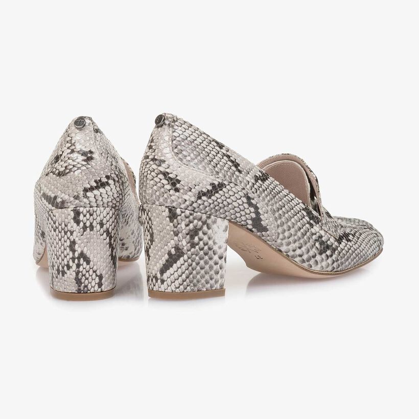 White snake print leather pumps