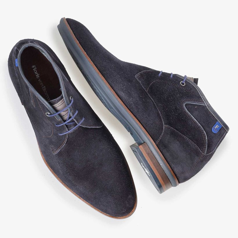Dark blue suede leather lace boot
