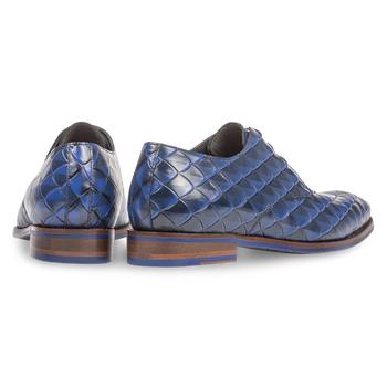 Premium blue leather lace shoe with print