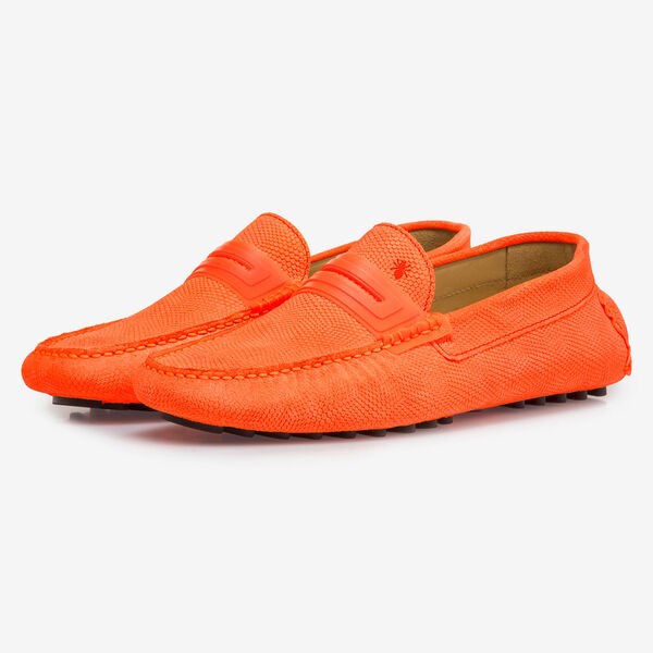 Premium fluorescent orange leather moccasin