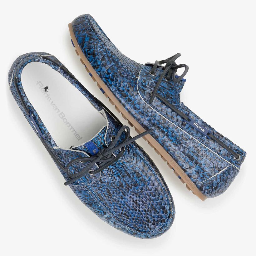 Blue snake print calf leather sailing shoe