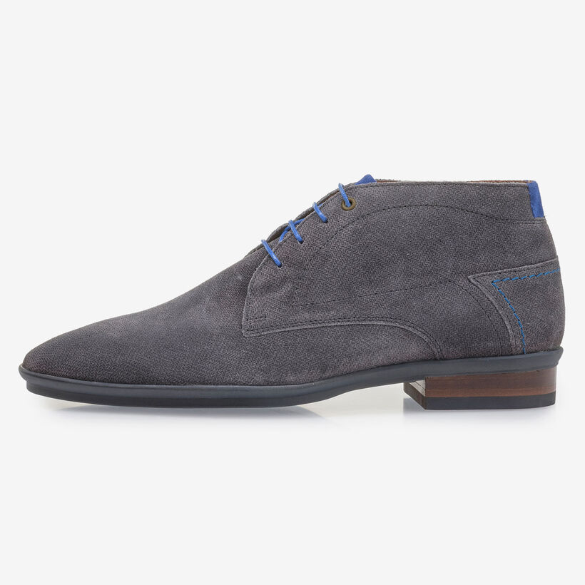 Dark grey suede leather lace boot with print