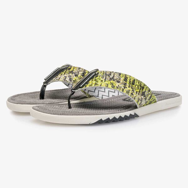 Yellow snake print leather thong slipper