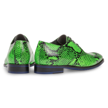 Premium fluorescent green leather lace shoe with snake print