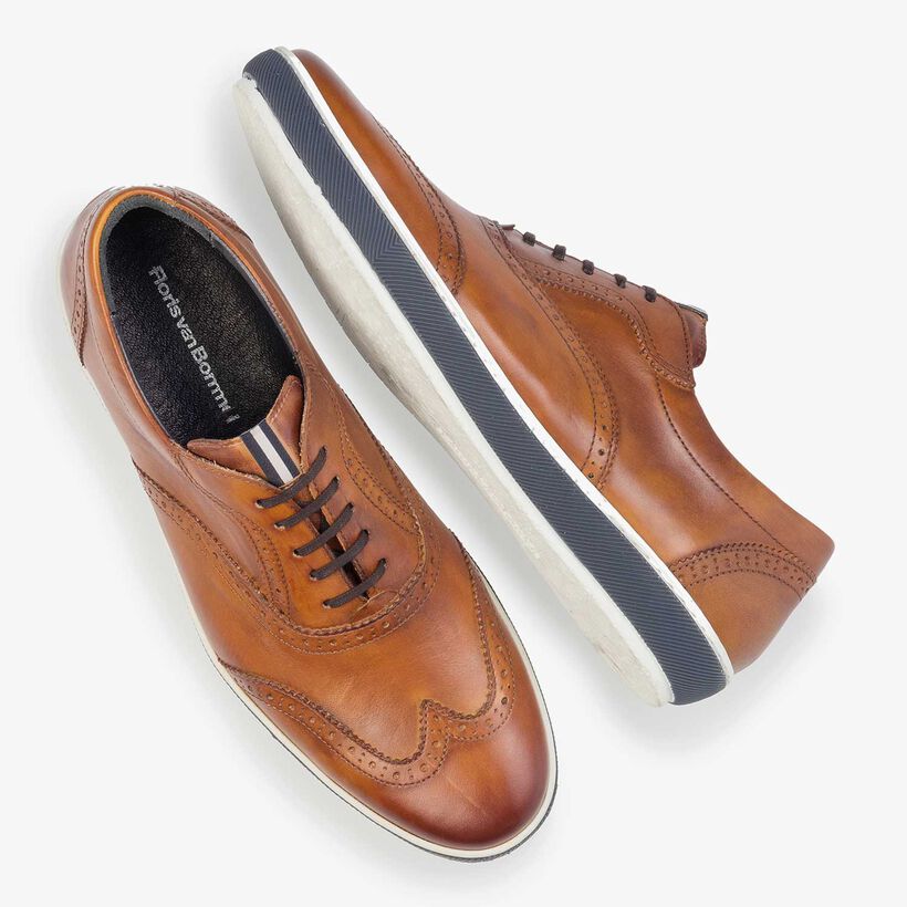 Cognac-coloured calf leather brogue shoe