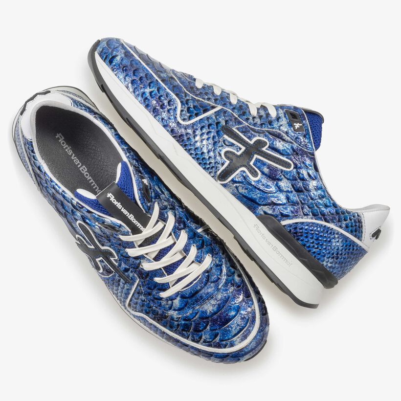 Blue patent leather snake print sneaker