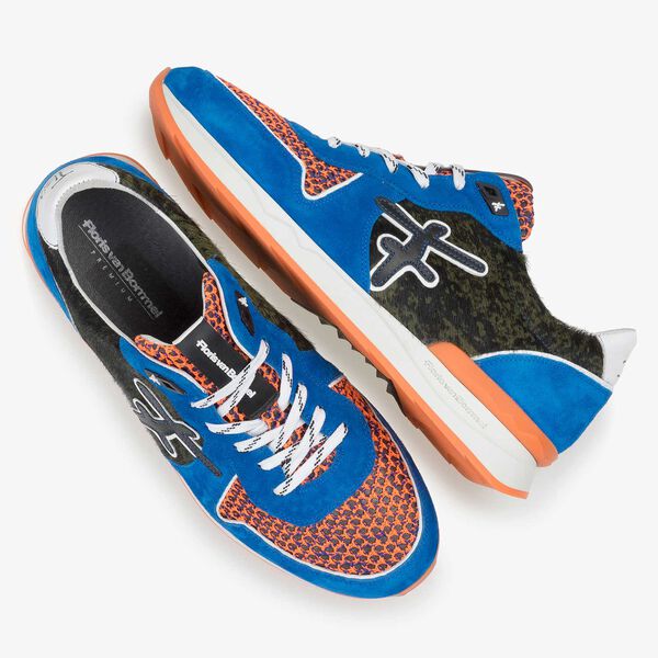 Blue premium suede leather sneaker with color accents