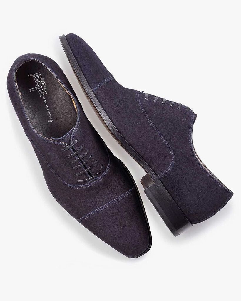 Dark blue calf suede leather lace shoe