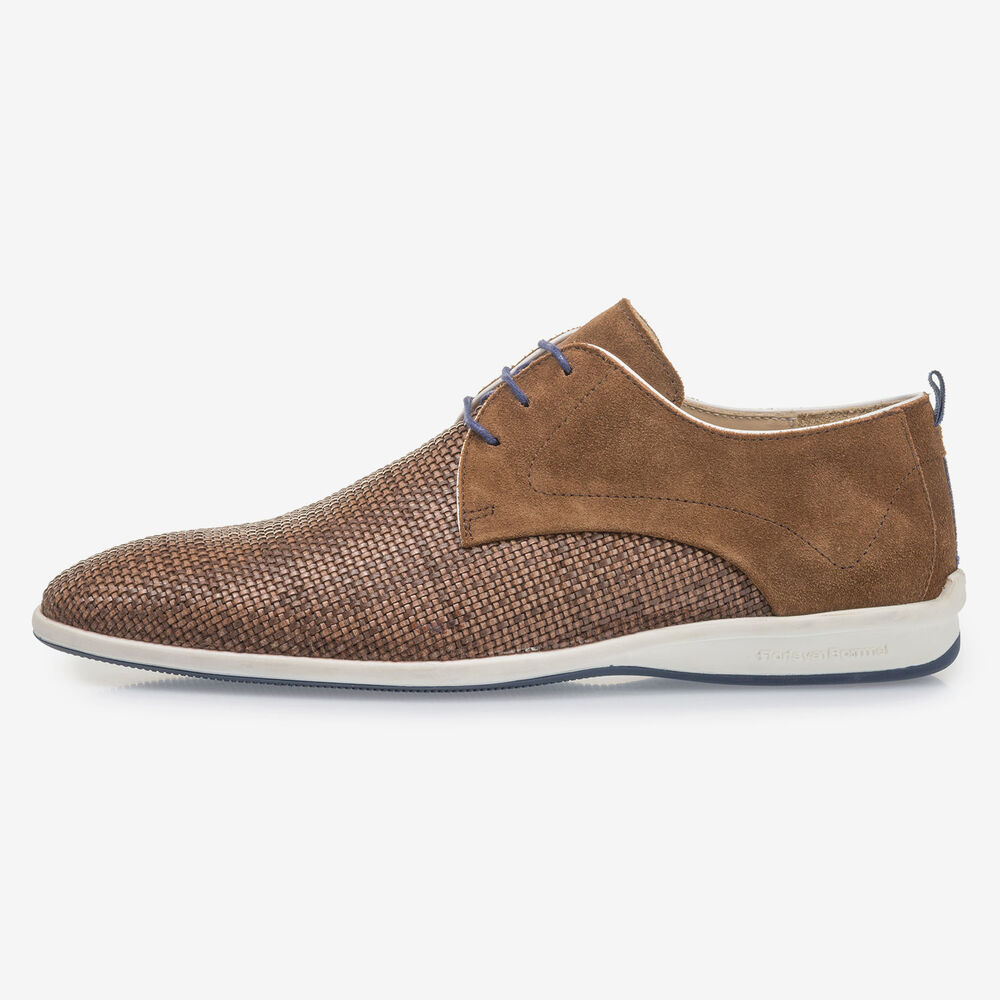 Brown braided leather lace shoe
