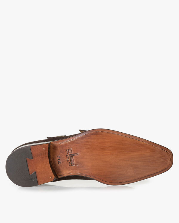 Dark brown calf suede leather monk strap