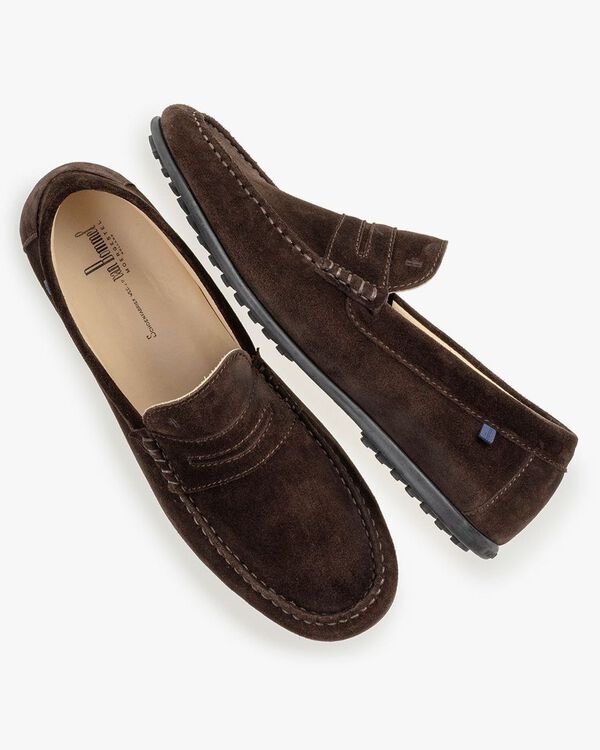 Moccasin suede leather dark brown
