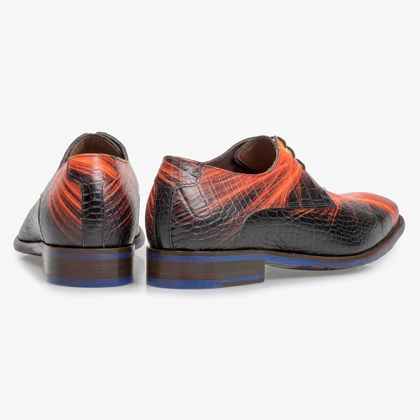 Premium red calf leather lace shoe with lightning bolt print