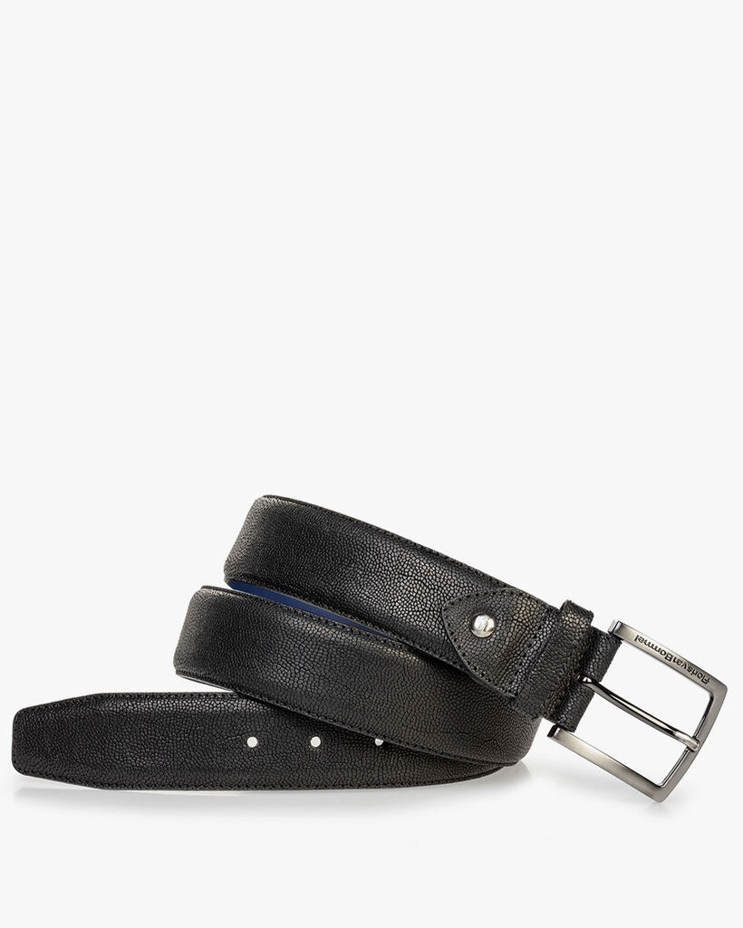 Black leather belt with print