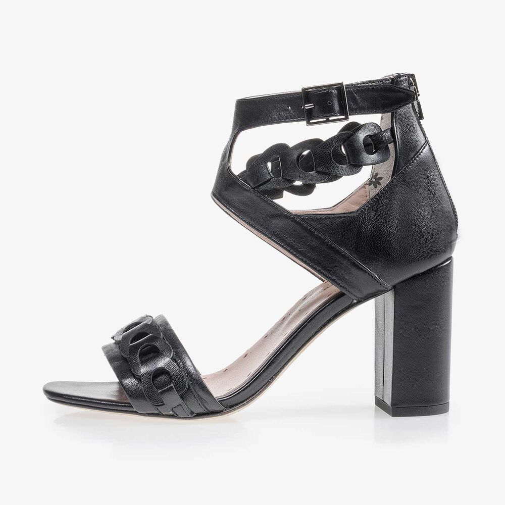 Black leather buckle sandal