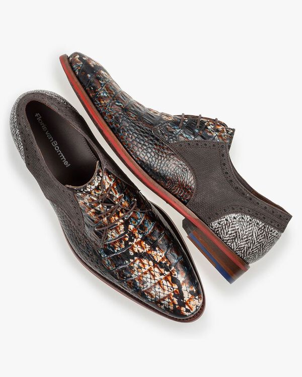 Lace shoe printed leather cognac