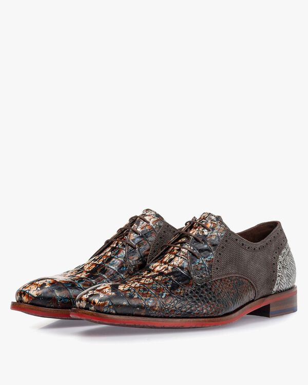 Lace shoe printed leather cognac