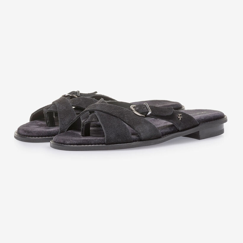 Black suede leather slipper