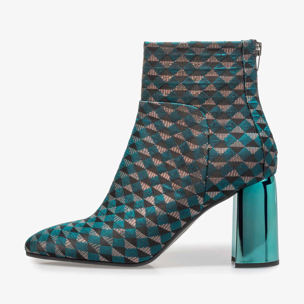 Green ankle boots with graphic print