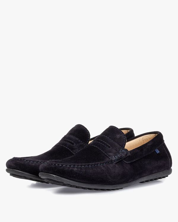 Moccasin suede leather dark blue