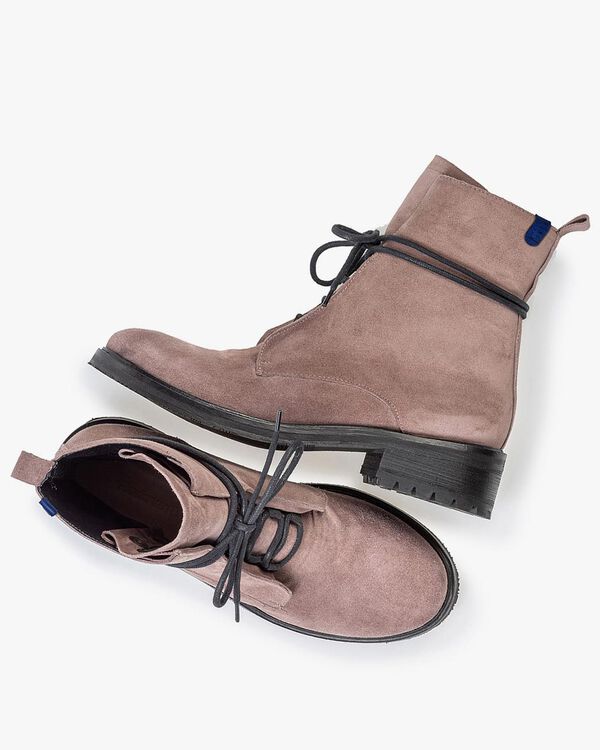 Lace boot suede leather dark pink