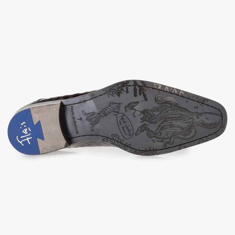 Premium grey printed patent leather lace shoe